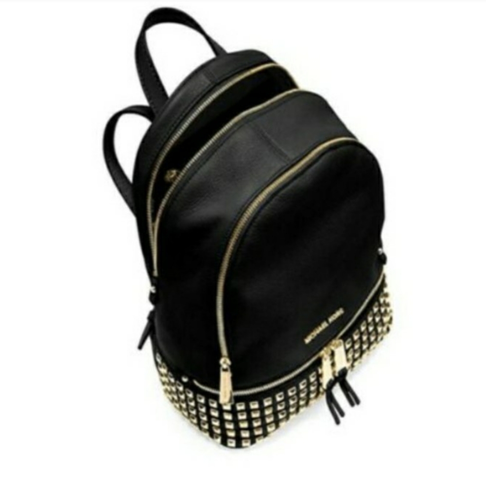 Michael Kors Rhea Studded Backpack (Black/Gold) - Picture 2 of 5